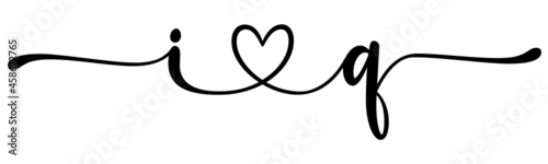 iq, qi, letters with heart Monogram, monogram wedding logo. Love icon, couples Initials, lower case, connecting HEART, home decor,