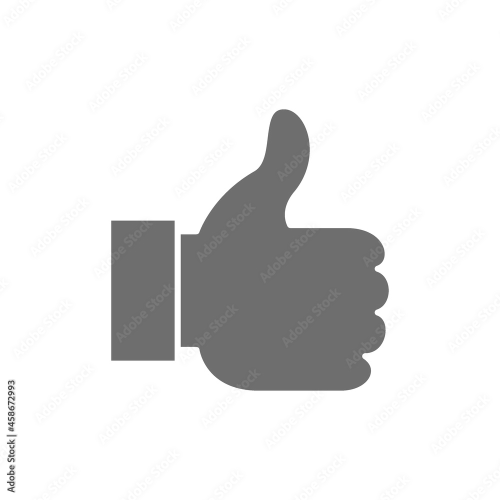 Thumb up, like, positive feedback grey icon.