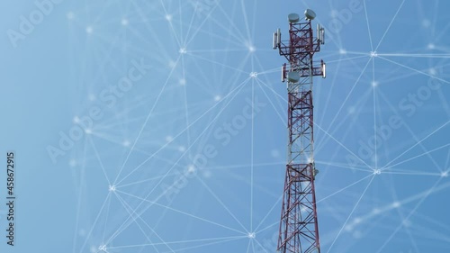 Concept communication Cellular Cellphone relay tower. Telecommunications tower carrying broadcasting antennas for gsm, 3G, 4G and 5G cellular networks.