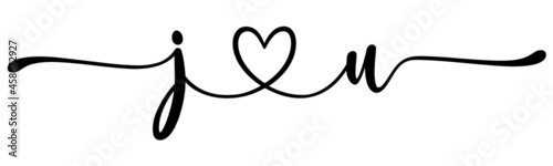 ju, uj, letters with heart Monogram, monogram wedding logo. Love icon, couples Initials, lower case, connecting HEART, home decor,