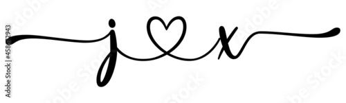 jx, xj, letters with heart Monogram, monogram wedding logo. Love icon, couples Initials, lower case, connecting HEART, home decor,