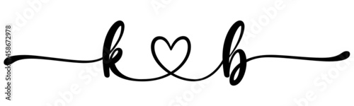 kb, bk, letters with heart Monogram, monogram wedding logo. Love icon, couples Initials, lower case, connecting HEART, home decor,