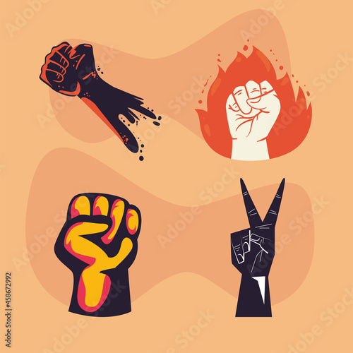 Protest fists hands symbol collection