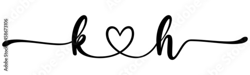 kh, hk, letters with heart Monogram, monogram wedding logo. Love icon, couples Initials, lower case, connecting HEART, home decor,