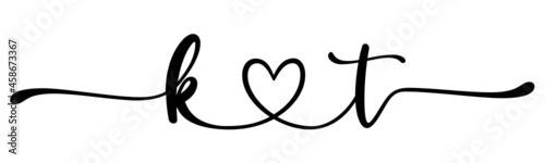kt, tk, letters with heart Monogram, monogram wedding logo. Love icon, couples Initials, lower case, connecting HEART, home decor,