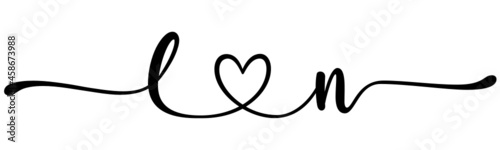 ln, nl, letters with heart Monogram, monogram wedding logo. Love icon, couples Initials, lower case, connecting HEART, home decor,