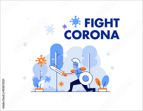 Healthcare medical man and woman protect and fight corona, covid 19 shieldings, defending people character flat design gradient style Vector Illustration