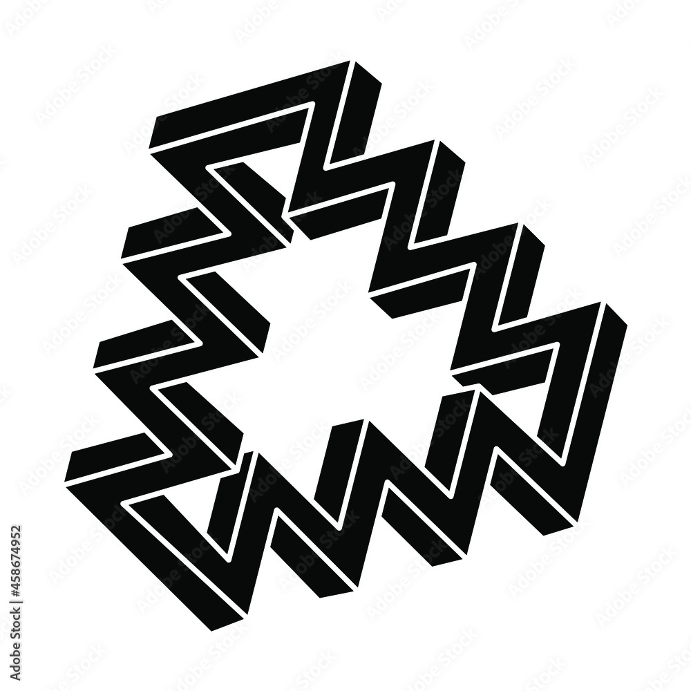 Impossible optical illusion shape. Optical art object. Impossible figure. Sacred geometry. Impossible optical illusion shape. Optical art object. Impossible figure. Sacred geometry.