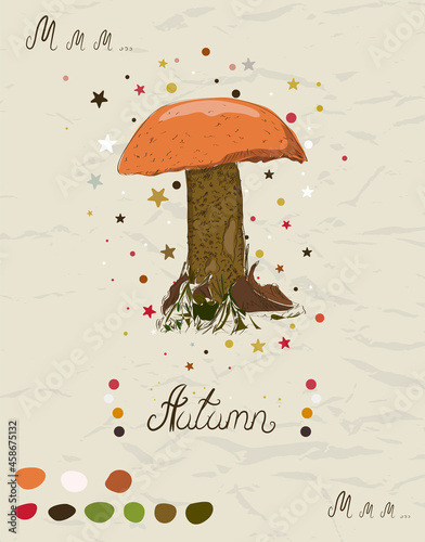 Vintage poster with mushroom from my autumn collection of posters and seamless textures. Vector illustration