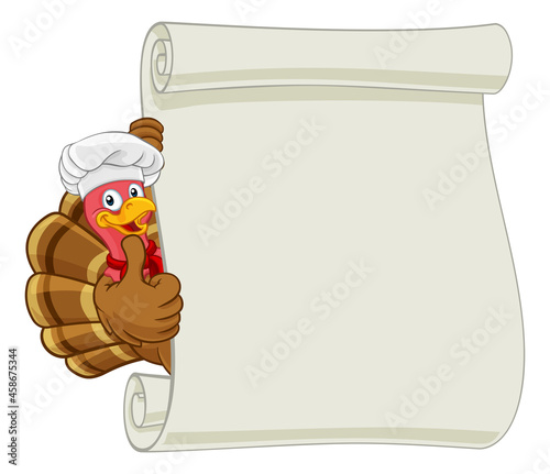Turkey Chef Cartoon Character Scroll Sign