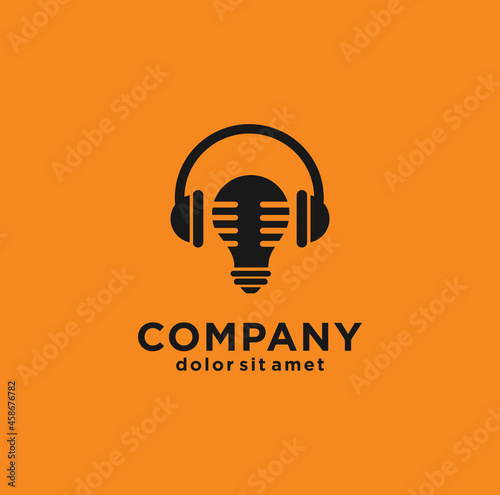 Inspirational podcast logo concept light bulb and headset symbol creative talk illustration. Music Idea Logo  Icon  Design Element Stock Vector.