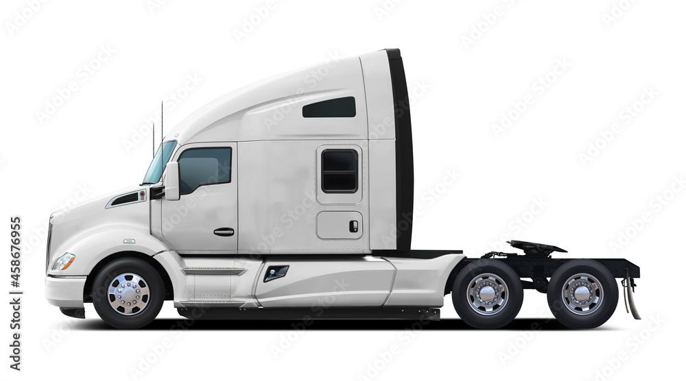 The modern American truck is completely white. Side view isolated on white background. The modern American truck is completely white. Side view isolated on white background.