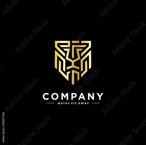 Gold Luxury shield logo Line Design abstract emblem Vector Image