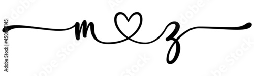 mz, zm, letters with heart Monogram, monogram wedding logo. Love icon, couples Initials, lower case, connecting HEART, home decor,
