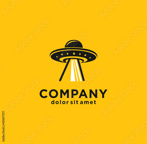 Simple illustration of ufo ship logo Design vector for web design isolated on yellow background