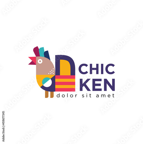 Abstract geometrical chicken rooster logo vector illustration template icon