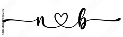 nb, bn, letters with heart Monogram, monogram wedding logo. Love icon, couples Initials, lower case, connecting HEART, home decor,