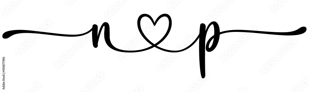 np, pn, letters with heart Monogram, monogram wedding logo. Love icon, couples Initials, lower case, connecting HEART, home decor,