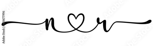 nr, rn, letters with heart Monogram, monogram wedding logo. Love icon, couples Initials, lower case, connecting HEART, home decor,