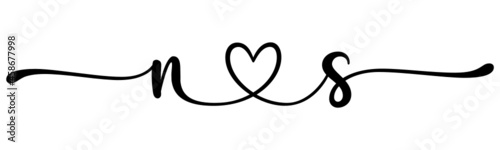ns, sn, letters with heart Monogram, monogram wedding logo. Love icon, couples Initials, lower case, connecting HEART, home decor,