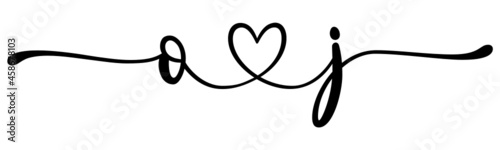 oj, jo, letters with heart Monogram, monogram wedding logo. Love icon, couples Initials, lower case, connecting HEART, home decor,