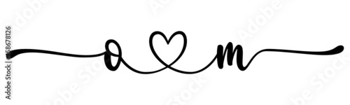 om, mo, letters with heart Monogram, monogram wedding logo. Love icon, couples Initials, lower case, connecting HEART, home decor,