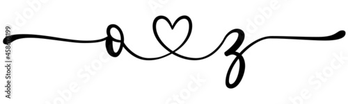 oz, zo, letters with heart Monogram, monogram wedding logo. Love icon, couples Initials, lower case, connecting HEART, home decor,