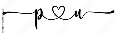 pu, up, letters with heart Monogram, monogram wedding logo. Love icon, couples Initials, lower case, connecting HEART, home decor,