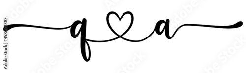 qa, aq, letters with heart Monogram, monogram wedding logo. Love icon, couples Initials, lower case, connecting HEART, home decor,