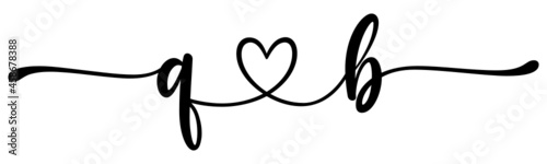 qb, bq, letters with heart Monogram, monogram wedding logo. Love icon, couples Initials, lower case, connecting HEART, home decor,