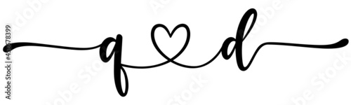 qd, dq, letters with heart Monogram, monogram wedding logo. Love icon, couples Initials, lower case, connecting HEART, home decor,