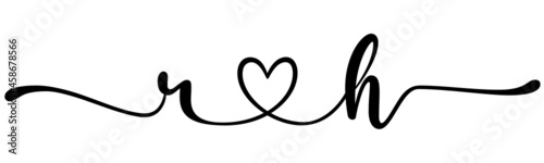 rh, hr, letters with heart Monogram, monogram wedding logo. Love icon, couples Initials, lower case, connecting HEART, home decor,