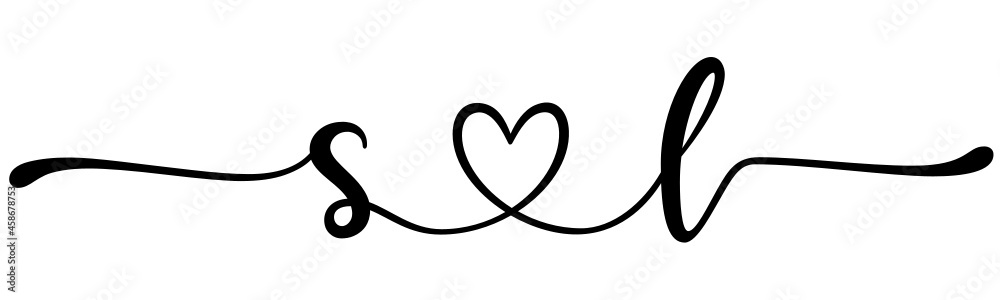 sl, ls, letters with heart Monogram, monogram wedding logo. Love icon, couples Initials, lower case, connecting HEART, home decor,