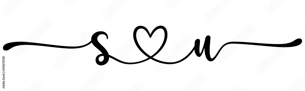 su, us, letters with heart Monogram, monogram wedding logo. Love icon, couples Initials, lower case, connecting HEART, home decor,