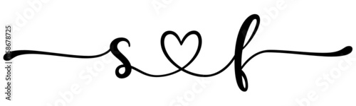 sf, fs, letters with heart Monogram, monogram wedding logo. Love icon, couples Initials, lower case, connecting HEART, home decor,