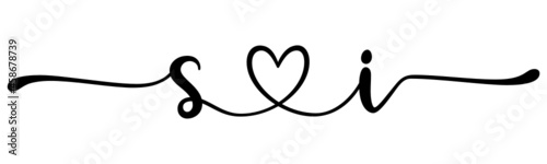 si, is, letters with heart Monogram, monogram wedding logo. Love icon, couples Initials, lower case, connecting HEART, home decor,