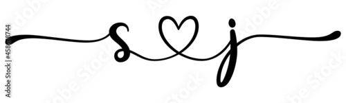 sj, js, letters with heart Monogram, monogram wedding logo. Love icon, couples Initials, lower case, connecting HEART, home decor,