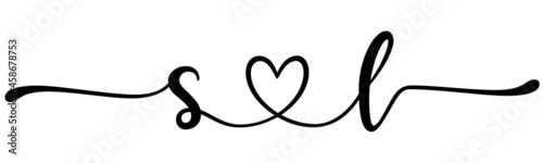 sl, ls, letters with heart Monogram, monogram wedding logo. Love icon, couples Initials, lower case, connecting HEART, home decor,
