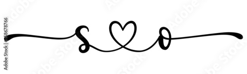 so, os, letters with heart Monogram, monogram wedding logo. Love icon, couples Initials, lower case, connecting HEART, home decor,