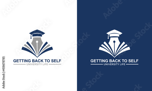 University and academy vector icons. Emblems or shields set for high school education graduates in maritime science, or law. Ribbons and badges of bachelor hat, laurel wreath, Vector Logo Template