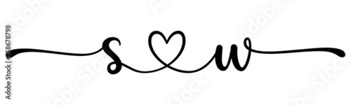 sw, ws, letters with heart Monogram, monogram wedding logo. Love icon, couples Initials, lower case, connecting HEART, home decor,
