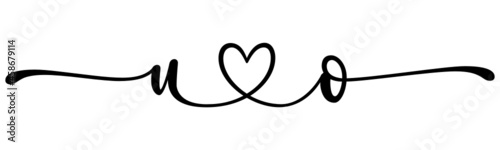 uo, ou, letters with heart Monogram, monogram wedding logo. Love icon, couples Initials, lower case, connecting HEART, home decor,