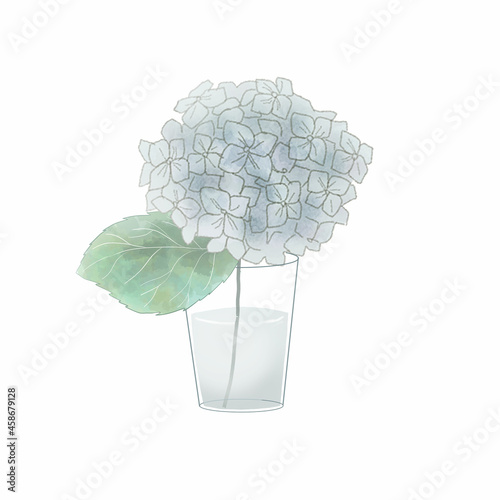 花瓶にさされた青色の紫陽花