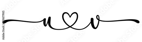 uv, vu, letters with heart Monogram, monogram wedding logo. Love icon, couples Initials, lower case, connecting HEART, home decor,