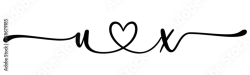 ux, xu, letters with heart Monogram, monogram wedding logo. Love icon, couples Initials, lower case, connecting HEART, home decor,
