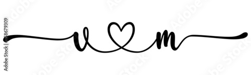 vm, mv, letters with heart Monogram, monogram wedding logo. Love icon, couples Initials, lower case, connecting HEART, home decor,