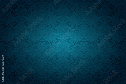 Dark blue vintage background , royal with classic Baroque pattern, Rococo. Background for covers, postcards, ads, leaflets, labels, posters, banners and invitations. Vector