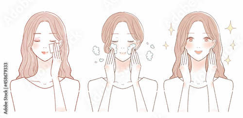 メイク落としをする女性のビフォーアフター