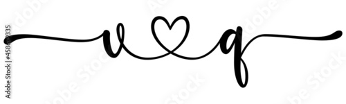 vq, qv, letters with heart Monogram, monogram wedding logo. Love icon, couples Initials, lower case, connecting HEART, home decor,