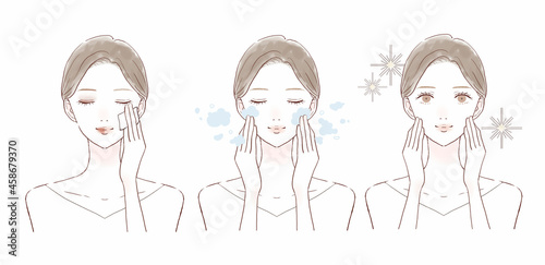 メイク落としをする女性のビフォーアフター